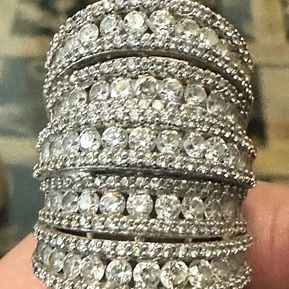 JtV 12 Row Vintage Knuckle to Knuckle Faux Diamond Ring in .925 Silver sz7 - Picture 5 of 8